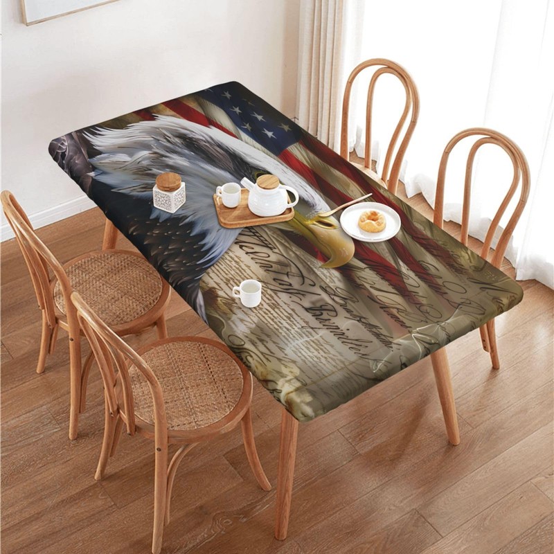 YPPAHHHH 4ft Rectangle Fitted Table Cloth American Flag Eagle Table