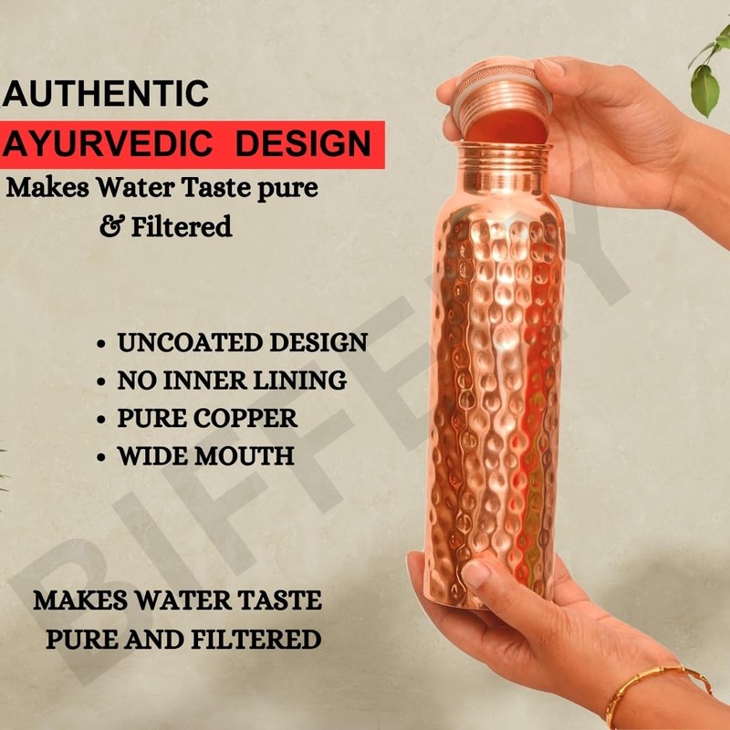Copper Water Bottle 34OZ - 100% Handcrafted Solid Pure Hammered