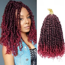 Passion Twist Hair 10 Inch Pre-twisted Passion Twist Crochet Hair for Women Pre-looped Water Wave Crochet Braids Bohemian Curly Crochet Hair Synthetic Hair Extensions 8 packs 1B/bug