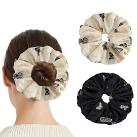 enophe 2PCS White Black Oversized Scrunchies for Women,Large Hair Ties for Ponytail Holders,French Elastic Butterfly Rhinestone Jumbo Hair Scrunchies for Hair Sleep,Cute Hair Ties for Thick Thin Hair