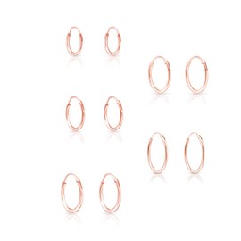 DTPsilver® Set of 5 Pairs of Tiny Hoops Earrings 925 Sterling Silver Rose Gold Plated - Thickness 1.5 mm - Diameter 10, 12, 14, 16, 18 mm