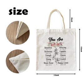 Zeghk Christian Canvas Tote Bag, Bible Flowers Reusable Grocery, Cotton Totes Bag for Shopping,Bag, Women's You are, Christian Gift
