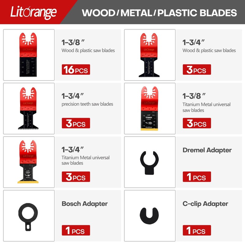 Litorange 31PCS Oscillating Saw Blades, Universal Titanium Multitool Quick Release