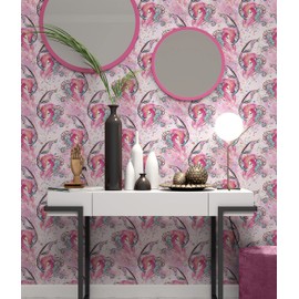 Pink Mermaid Wall Mural. Magical Cute Mermaid and Seahorse in Ocean Peel and Stick Wallpaper. #6371