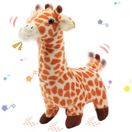 Hopearl Walking Giraffe Interactive Electronic Pet Plush Jirafa Toy with Sounds and Movements Animated Shaking Tail Gifts for Toddlers Birthday, Brown, 9''