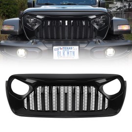 DKMGHT Front Grill Glossy Black Grille Grid For Jeep Wrangler JL JLU 2018, 2019, 2020, 2021, 2022 & Gladiator JT (Glossy Black Fury)