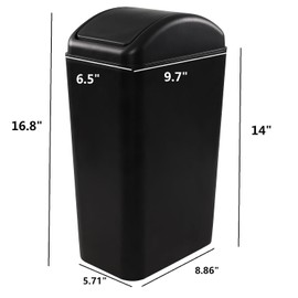 Cubo de Basura de Plástico, Bote de Basura Negro con Tapa Abatible, 14 Litros