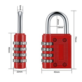 3 Pcs Combination Padlocks, 4 Digit Combination Padlocks Lock, Heavy Duty Metal Padlocks with Code Waterproof for Outdoor Gate Shed School Gym Locker Combination Padlocks, Black/Silver/Red