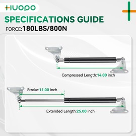HUOPO 25 Inch 180lb/801N Gas Shock Strut Spring Lift Support for RV Bed Storage Cover Lids Floor Hatch Boat Shed Window Custom Heavy Duty Lid Basement Doors, Set of 2 with L-Type Mounting Brackets