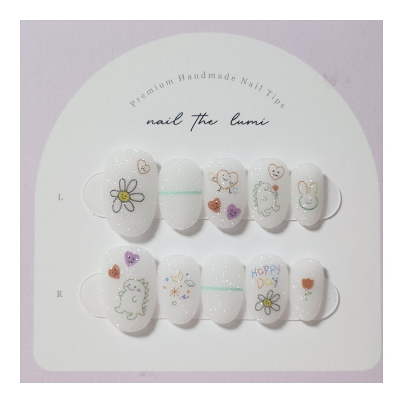 Daisy Dino Handmade Nail Tips - Short Ballerina / 데이지