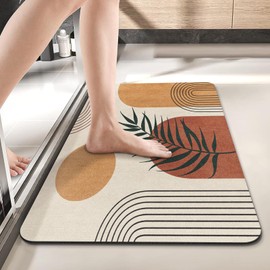 Arttown Boho Mid Century Bath Mat for Bathroom, Brown Abstract Minimalistic Arch Quick Dry and Super Absorbent Bath Mat Rugs, Non Slip Rubber Backing Floor Rug 17x30 Inches for Kitchen Bedroom Indoor