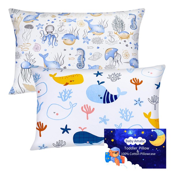Baby Toddler Pillowcase Pair Cot Bed Pillow Cases Cotton Pillow Cover 40x60cm, 100% Cotton Pillowcases, Lovely and Soft Pillow Case for Boy & Girl Bedding, Sea World Print