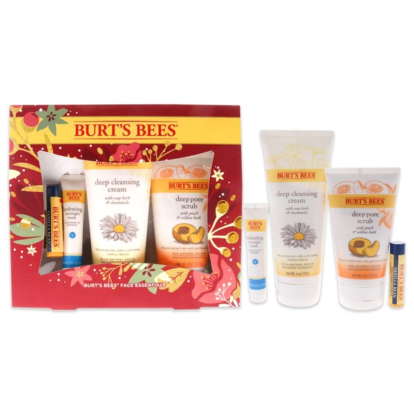 Burt’s Bees Holiday Gift, 4 Face Care Stocking Stuffer Products, Skin Care Essentials Set - Deep Cleansing Cream, Deep Pore Scrub, Hydrating Overnight Mask & Vanilla Bean Lip Balm (Old Version)