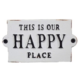 Darthome Happy Place Sign White Cast Iron New Antique Wall Garden Garage Gate Door Plaque