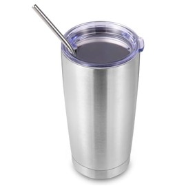 Volhoply Vaso de Acero Inoxidable de 20oz con Tapa y Pajita,590ml Taza de Caf Helado de Viaje con Doble Pared Aislante Apta para Portavasos de Coche, 