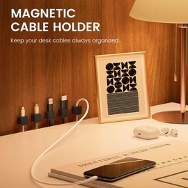8 Pack Black Magnetic Cable Clips, Cord Organizer for Desk, Grizzly Supply Under Desk Cable Management, Strong Adhesive Wire Holder for Home Office Desk Phone Car Wall Desktop Nightstand