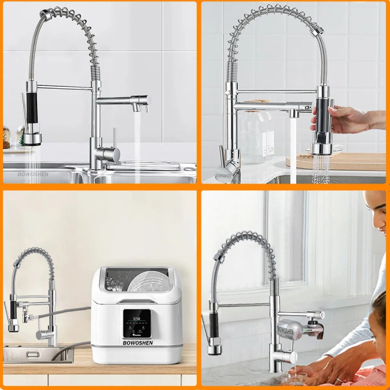 Bowoshen grifo de cocina Llave Monomando Fregadero extensible color plata