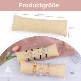 ANNASAMDO Pack of 2 long watch cushions, linen wristband cushion, watch cushion, display, showcase, holder, jewellery cushion for display stand, organiser, storage