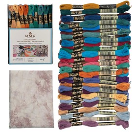 Anniversary Collection Embroidery Thread Bundle - DMC Embroidery Floss Pack 8.7yd Anniversary 36Pkg with Aida 16 Count Taupe Hand-Dyed Cross Stitch Fabric by VolcanoStitching