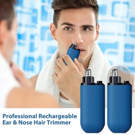 Portable Nose Hair Trimmer, Ear and Nose Hair Trimmer for Men Women, USB Rechargeable Nose Trimmer with Dust Protection Cap, 7000 RPM Motor, IPX7 Waterproof Dual Edge Blades, Detachable Head (Blue)