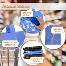 Christian Art Gifts Reusable Fashion Shopping Tote Bag for Women: Seek First the Kingdom of God - Matthew 6:33 Inspirational Bible Verse Cute Durable Handbag for Groceries, Books, Supplies, Light Blue