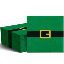 Eersida 100 Pcs St Patricks Day Napkins Disposable Green Cocktail Paper Napkin 5" x 5" Leprechaun Belts Hand Towel Guest Napkins for Irish Party Dinner Kitchen Saint Patrick's Table Decor, 2 Ply