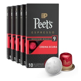 Peet's Coffee Peet's Coffee, Medium Roast Espresso Capsules, Compatible with Nespresso Original Machine - Crema Scura Intensity 9, 50 Count (5 Boxes of 10 Espresso Capsules)