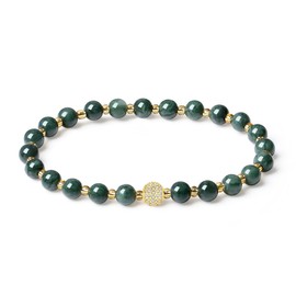 SaDiao Stretch Bracelets 6MM natural Gemstone with 18K White Gold ball Bracelet (Crocodile Jasper)