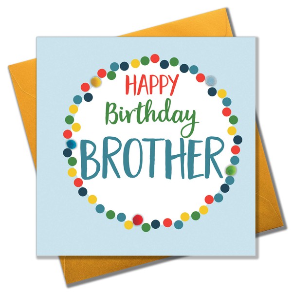 Pom PomHappy Birthday, Brother" Greeting Card", POM021,orange