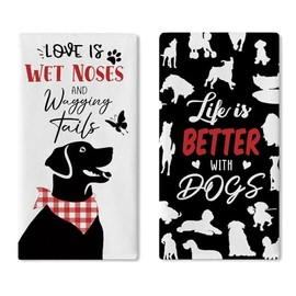 Croar Love is Better with Dogs Kitchen Dish Towels Set of 2, Funny Silhouette Paw Prints Drying Hand Towel Baking Cooking Cloth, Butterfly Bathroom Home Decoration Pet Owner Lover Gifts 18 x 26 Inches
