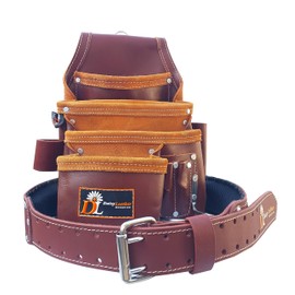 Daisy Leather Tool Bag Pro 505, Premium leather oil tanned 13 Pockets with Speed Square pocket multi-purpose tool organizer with Leather Tool Belt (Cherry)