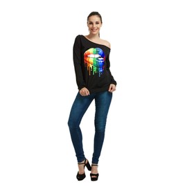 MAGICMK Woman’s Sweatershirt Lips Print Causal Blouse Off The Shoulder Long Sleevecolor specifications settingsLoose Slouchy Pullover Plus Size Tops…(L)