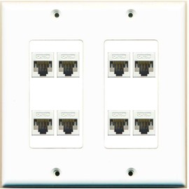 Wallplate City - 8 Port Decorative Dual [ 2 GANG ] Ethernet CAT5E RJ45 Network Wall Plate