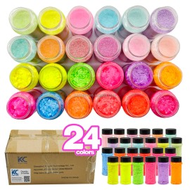 2oz Bottle Color Spring Craft Holographic Neon Block Mixed Chunky Glitter Powder for Gift Christmas Decoration 24 Colors Per Setcolor: Set2-24 mix colors/Neon Glitter
