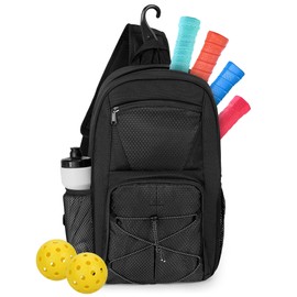 GOBUROS Pickleball Sling Bag for 4 Paddles, Pickleball Crossbody Backpack with Multiple Pockets and Hanging Fence Hook for Men and Women