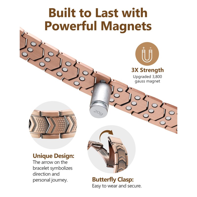 Feraco Copper Bracelet for Men 3X Strength,Magnetic Therapy Bracelet Copper