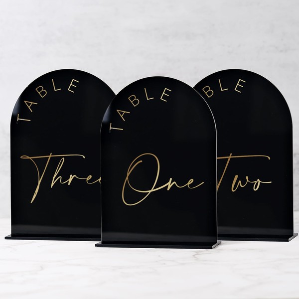 Black Arch Wedding Table Numbers 1-15 with Stands, 5x7 Inch