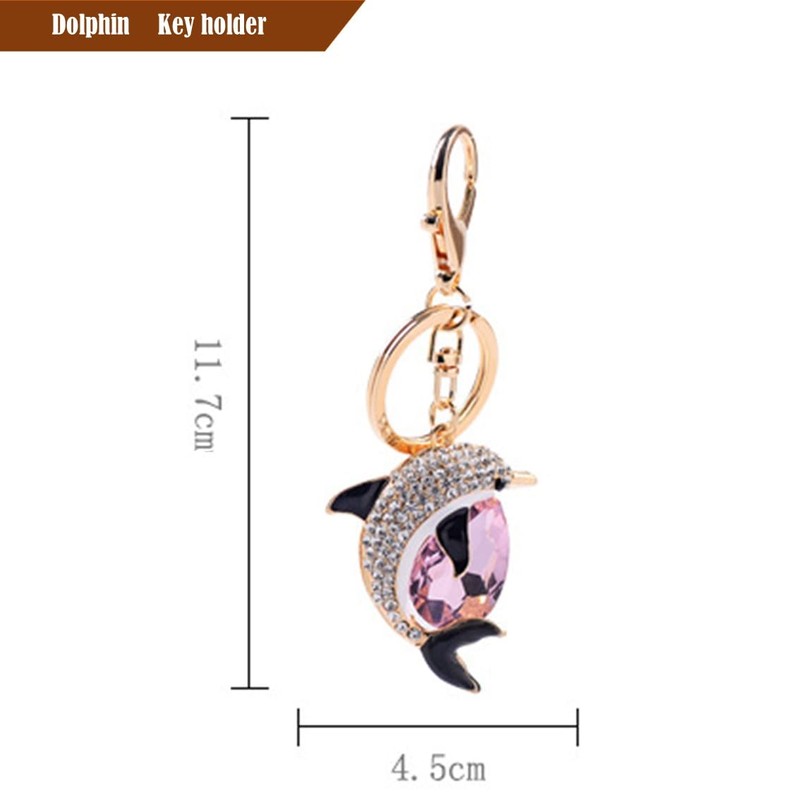 [Rigural] Keychain Dolphin Bag Charm Key Ring Bling, Pink