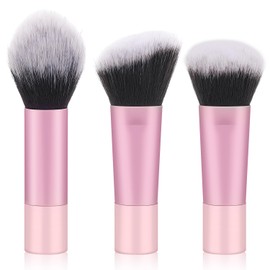 Foundation Contour Powder Brush Set, 3PCS Premium Travel Kabuki Makeup Brush for Blending Setting Buffing with Liquid, Powder and Cream