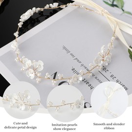 Heyumybit Flower Girl Hair Headpiece Headband,White Pearl Flower Headband,Princess Girl Wedding Hair Accessory,Band for Girls Birthday Party Wedding Party