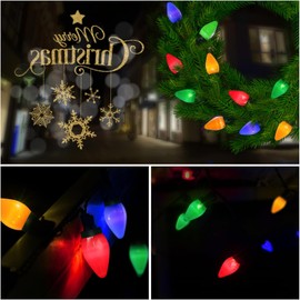 Anycosy Christmas Lights Outdoor, 59FT 100 LEDs C7 Strings Lights with Timer Function Battery Operated Christmas Lights 8 Modes for Christmas Decorations