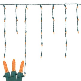 Novelty Lights M5 Christmas LED Icicle Light Set, Orange, Green Wire, 15' Long, 150 Light