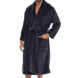 Alexander Del Rossa Mens Robe Plush, Mens Bath Robes for Men, Mens Robe Plush, Men's Bathrobes, Warm Fleece Robe Men Black Medium (A0114BLKMD)