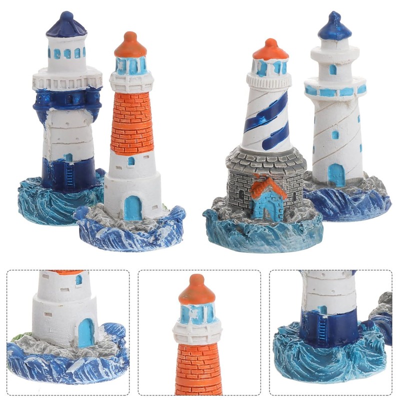 Garneck Mini Resin Lighthouse Ornaments Mediterranean Style Miniature Garden Decor