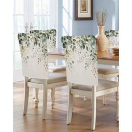 Sage Green Eucalyptus Chair Back Covers Set of 4, Dining Back Chair Cover Removable Washable Back Slipcovers, Country Leaf Plants Retro Beige Kitchen Chair Protector for Wedding Party Housewarming