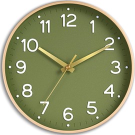 Roymnie Wall Clock Green, Silent Wall Clocks Battery Operated 8 Inch-Modern Non Ticking Analog Clock Decorative for Kitchen Office Bathroom Bedroom(Gold)