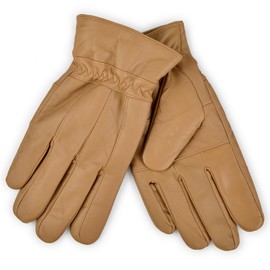 Harssidanzar Men Winter Leather Gloves Thermal Fur Lined Touchscreen Texting Leather Gloves for Cold Weather SM043CA,Camel,Size M