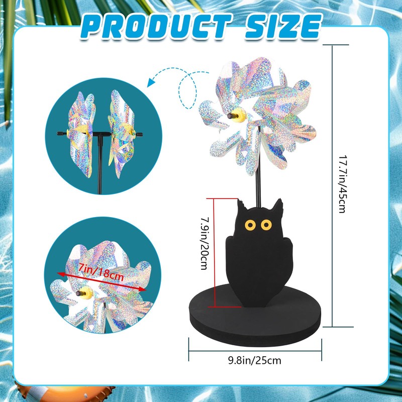 YIBOBO Floating Reflective Pinwheels for Pool, Owl Shape to Scare