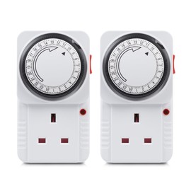 HBN 24 Hour Programmable Mechanical Timer Plug Switch, Energy Saving UK Plug-in Indoor Timer Socket for Lights, Lamp and Home Appliances (13A/3120W, 2 Pack)