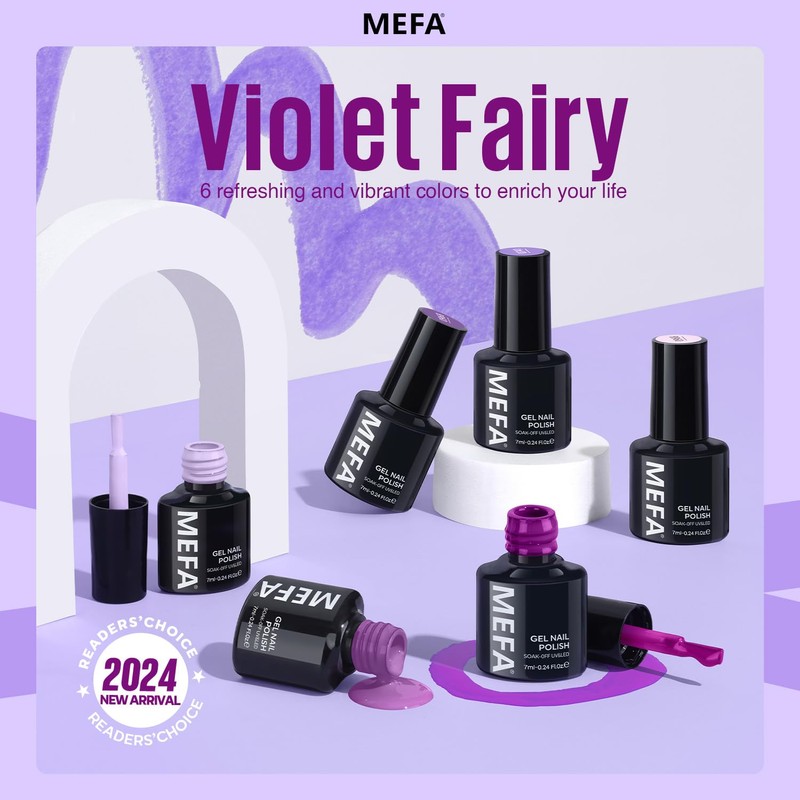 MEFA Purple Gel Nail Polish, 6 Colors Spring Purple Gel
